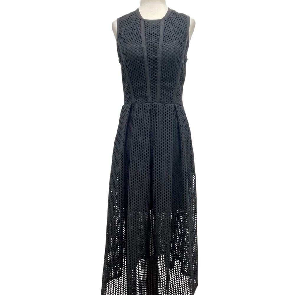 Sandro Rise Perforated Sleeveless Black Midi Dress Size 2